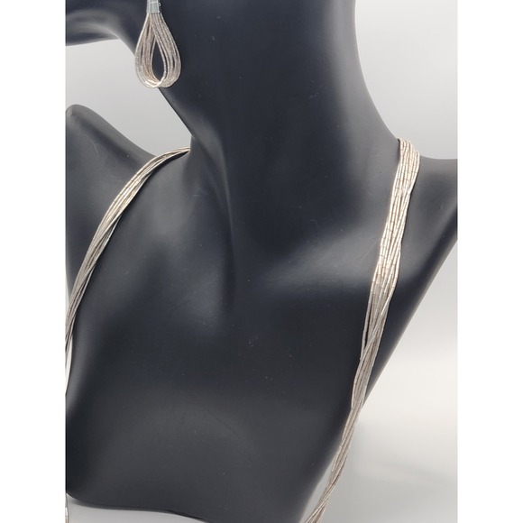 Sterling Silver Liquid Silver Multi Strand Necklace Bracelet Earring Set 925 - Picture 4 of 10